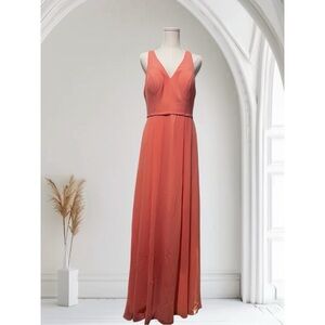 Azazie Coral Formal Maxi dress  V-Neck Sleeveless Sz A10